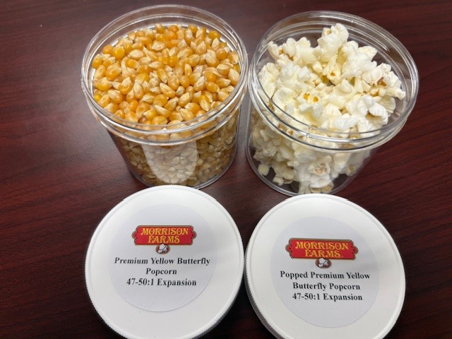 Contrasting Premium Yellow Butterfly Popcorn and Premium White Butterfly Popcorn.